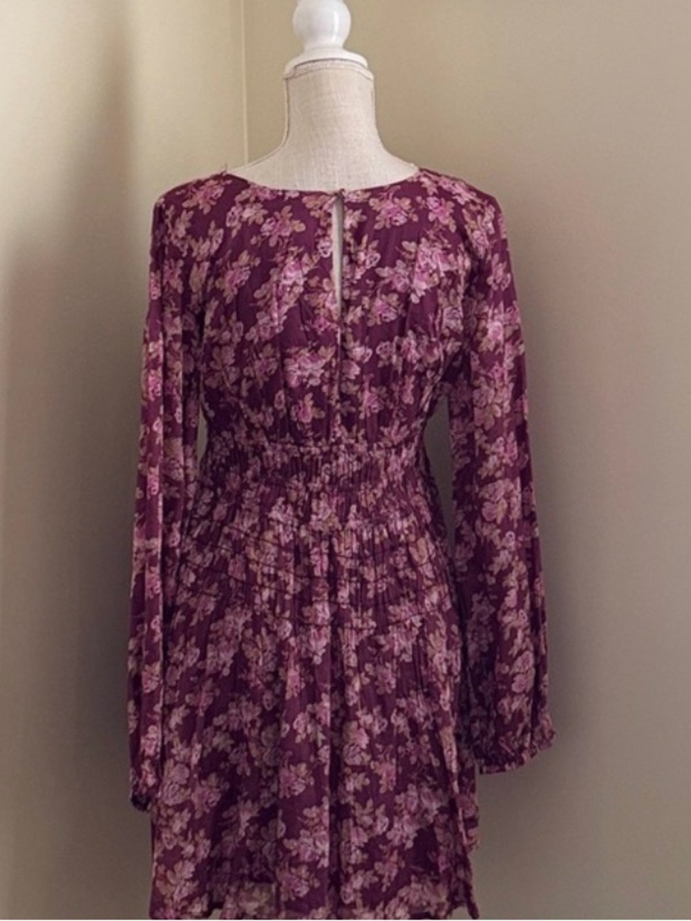 Free People Floral V-Neck Long Sleeve Mini Dress - Picture 6 of 12
